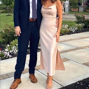 Light Pink Nude BHLDN Anthropologie Wedding Line Midi Dress with Cowl Neck